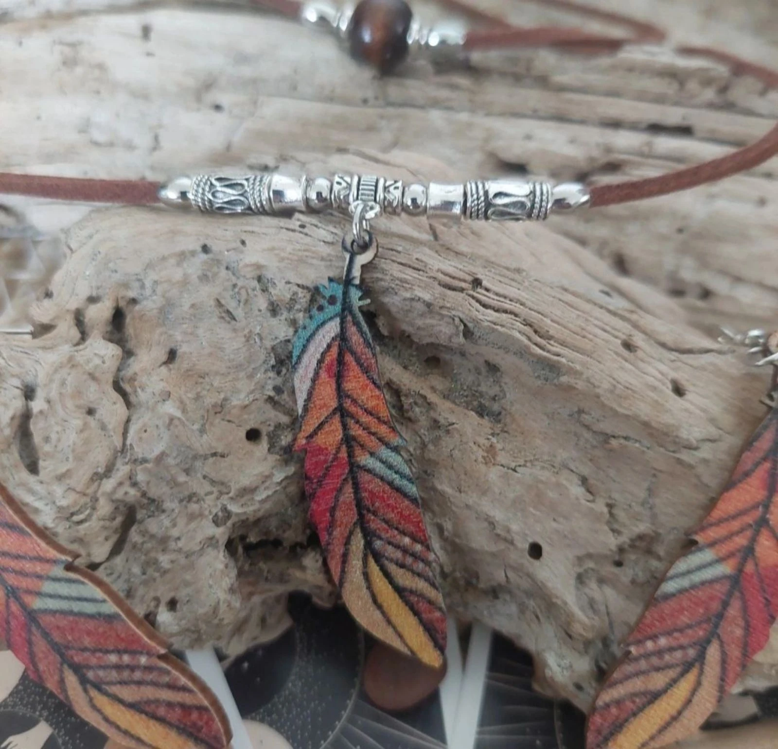Conjunto boêmio de dois andares, pena de madeira multicolorida, chocolate – photo 5